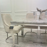 Louis 160cm Marble & Chrome Dining Table With Chelmsford Beige/Chrome Velvet Chairs