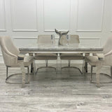 Louis 160cm Marble & Chrome Dining Table With Chelmsford Beige/Chrome Velvet Chairs