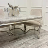 Louis 160cm Marble & Chrome Dining Table With Chelmsford Beige/Chrome Velvet Chairs