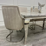 Louis 160cm Marble & Chrome Dining Table With Chelmsford Beige/Chrome Velvet Chairs