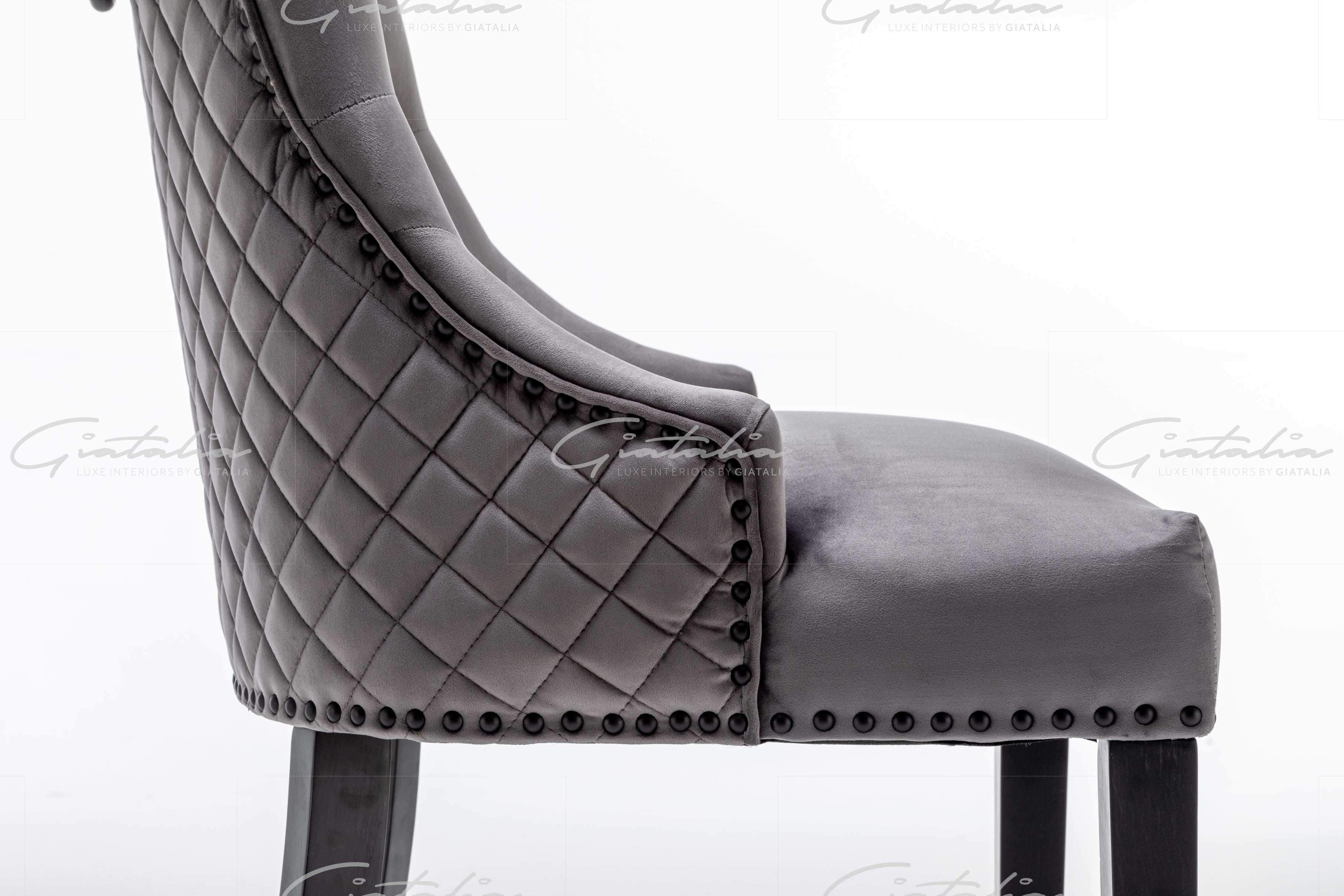 Cambridge Dark Grey French Plush Velvet Quilted Back Ring Dining Chair - Belmont Interiors