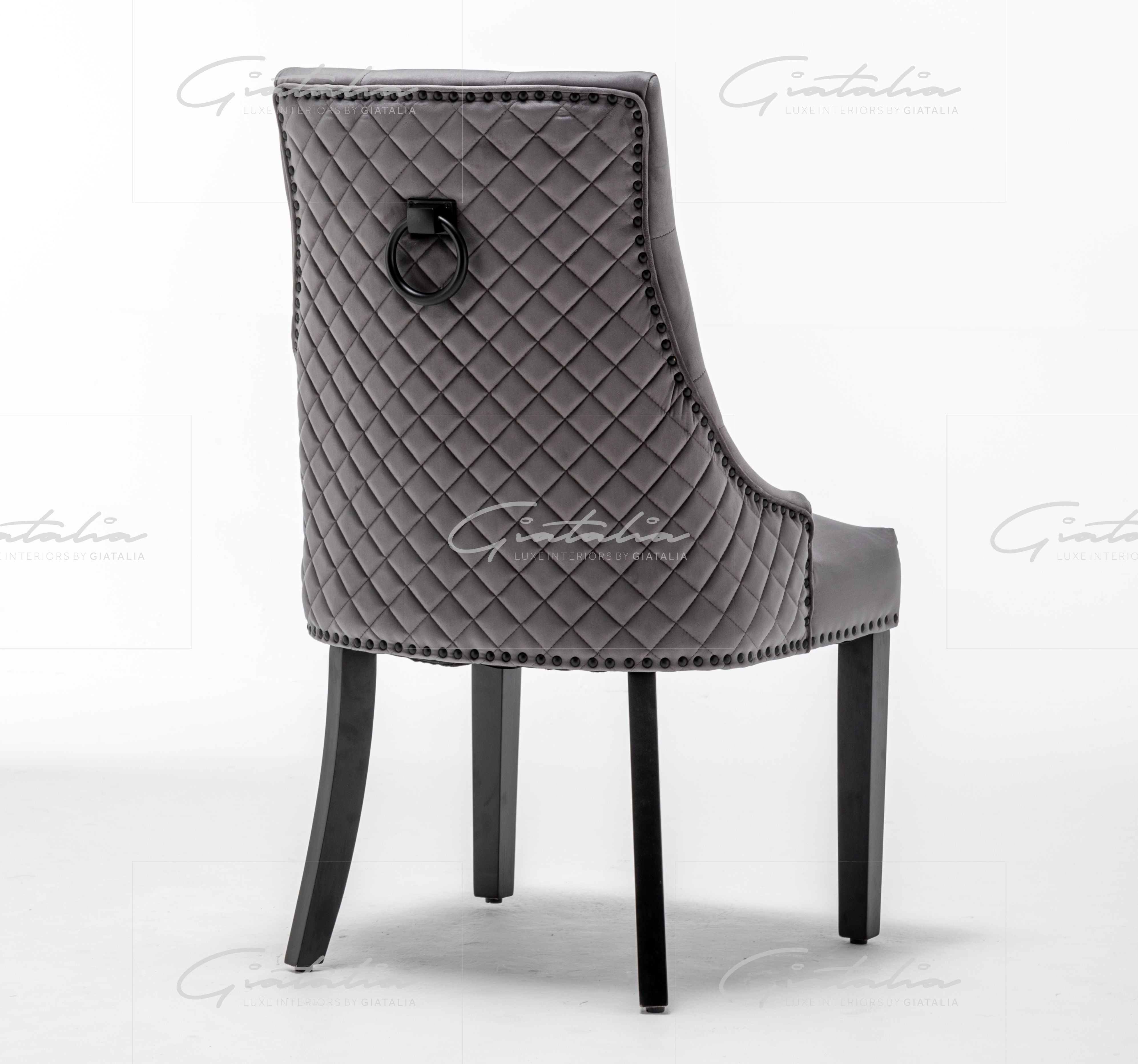 Cambridge Dark Grey French Plush Velvet Quilted Back Ring Dining Chair - Belmont Interiors