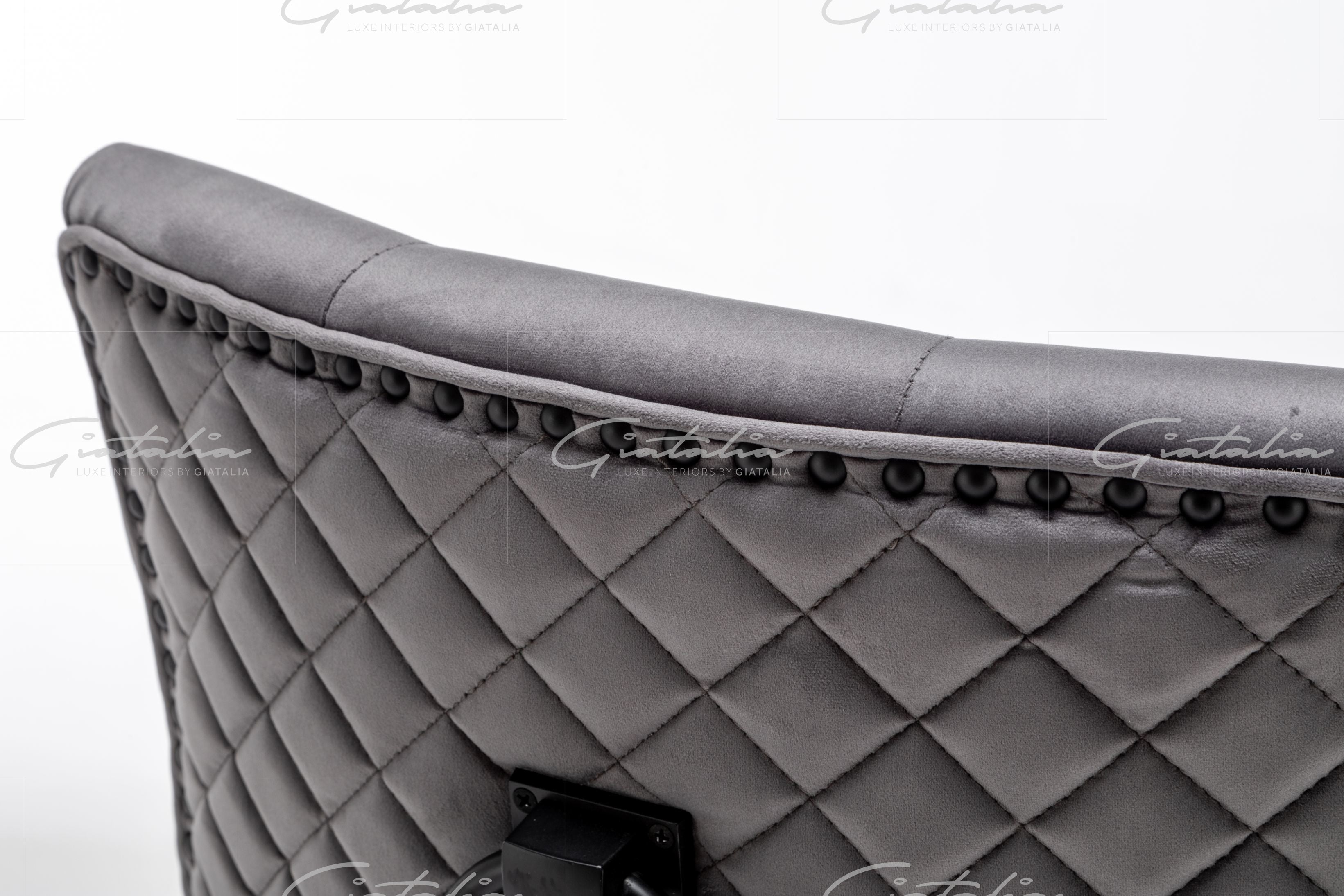 Cambridge Dark Grey French Plush Velvet Quilted Back Ring Dining Chair - Belmont Interiors