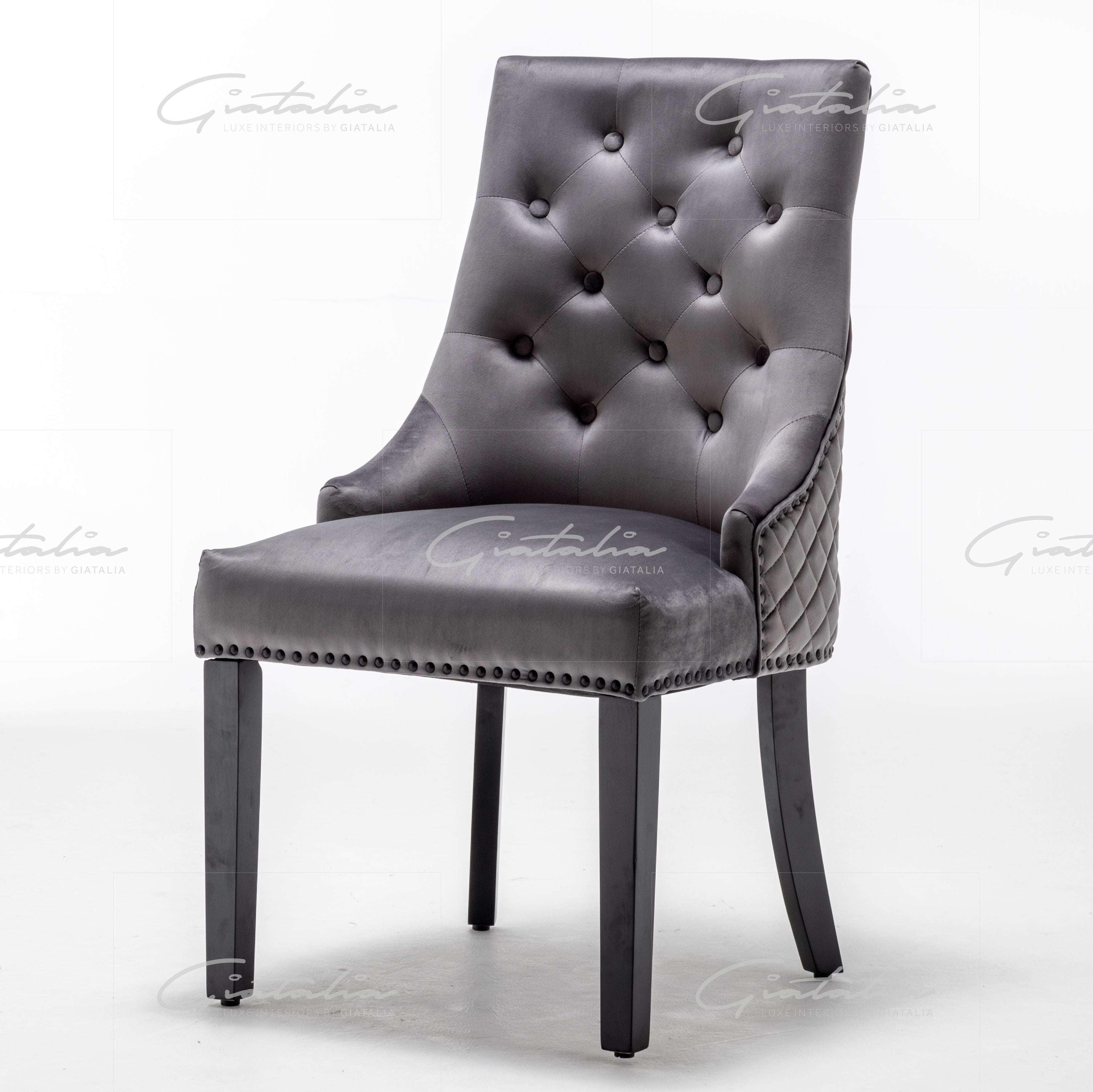 Cambridge Dark Grey French Plush Velvet Quilted Back Ring Dining Chair - Belmont Interiors