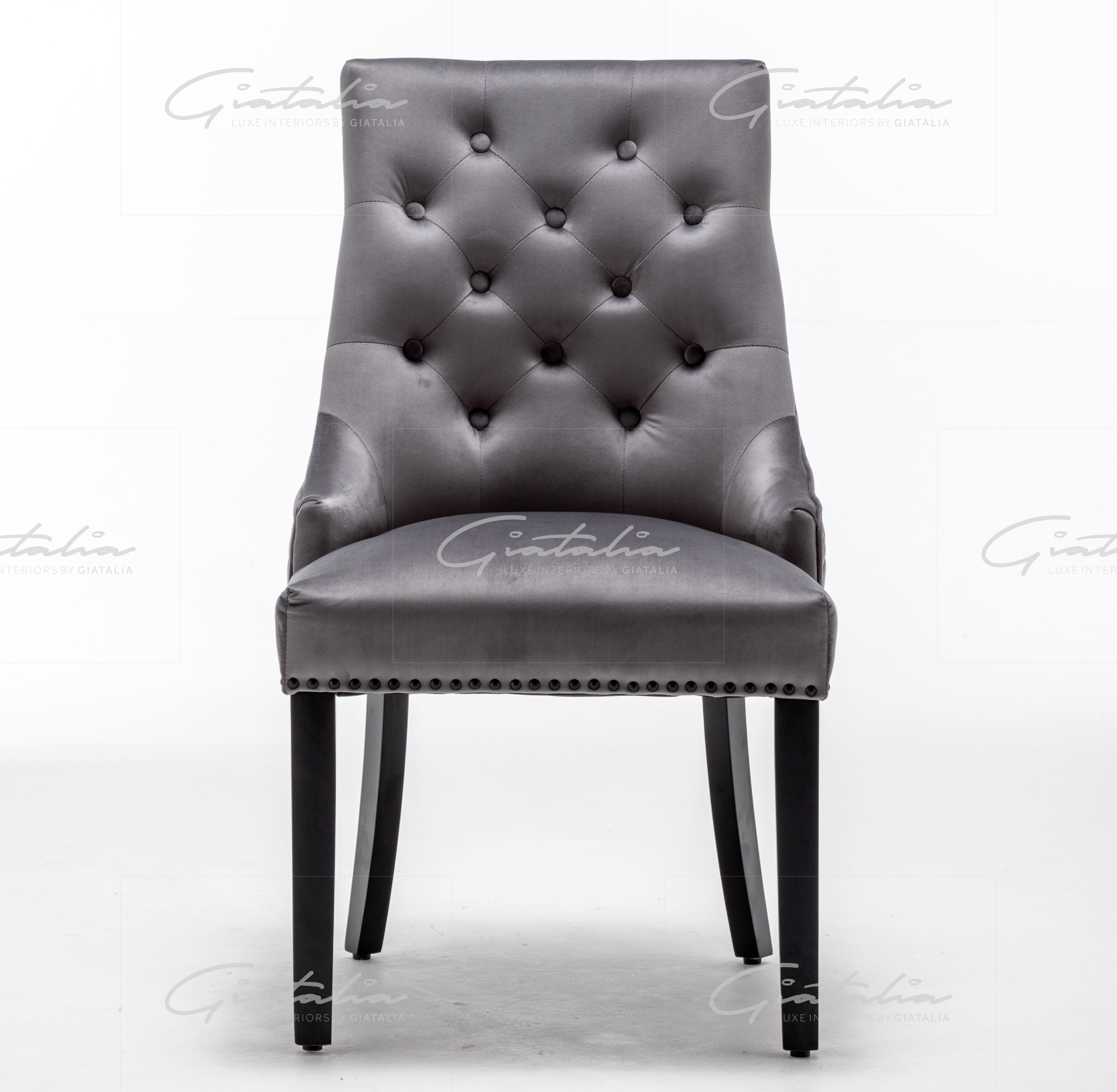 Cambridge Dark Grey French Plush Velvet Quilted Back Ring Dining Chair - Belmont Interiors