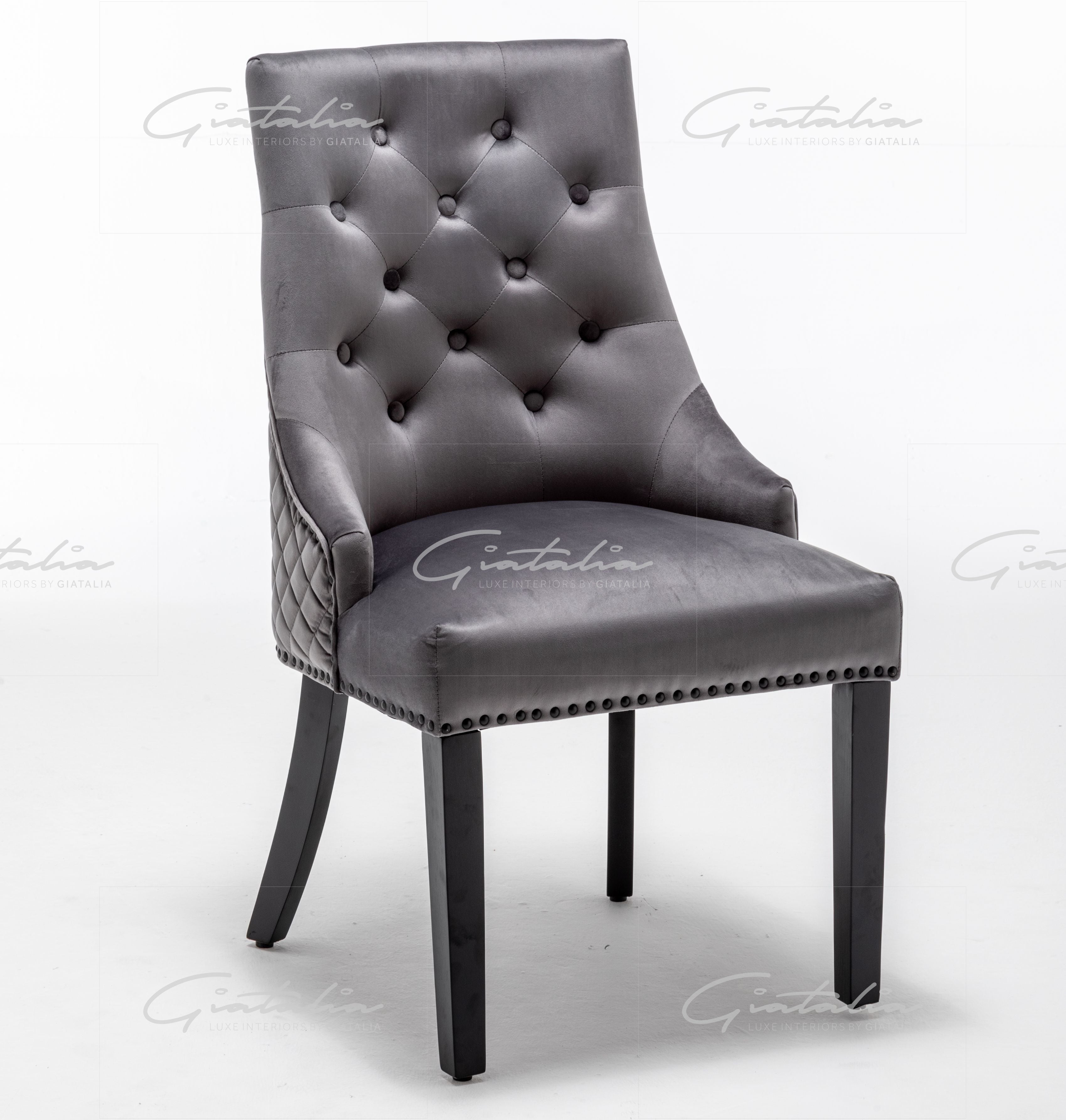 Cambridge Dark Grey French Plush Velvet Quilted Back Ring Dining Chair - Belmont Interiors