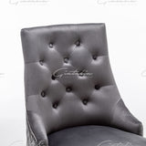 Cambridge Dark Grey French Plush Velvet Quilted Back Ring Dining Chair - Belmont Interiors