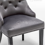 Cambridge Dark Grey French Plush Velvet Quilted Back Ring Dining Chair - Belmont Interiors