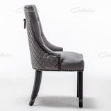 Cambridge Dark Grey French Plush Velvet Quilted Back Ring Dining Chair - Belmont Interiors