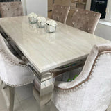 Louis Marble & Chrome Dining Table With Shimmer Chrome Ring Knocker Chairs