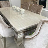 Louis Marble & Chrome Dining Table With Shimmer Chrome Lion Knocker Chairs