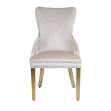 Louis Gold Round Cream Marble 110cm Dining Table + Cream Gold Lion Knocker Velvet Dining Chairs