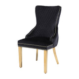 Louis Gold Round Black Marble 110cm Dining Table + Black Gold Lion Knocker Velvet Dining Chairs