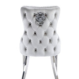 Victoria Shimmer Grey Chrome Lion Knocker Button Back Plush Velvet Dining Chair Chrome Legs