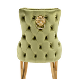 Victoria Green Gold Lion Knocker Button Back Plush Velvet Dining Chair Gold Legs