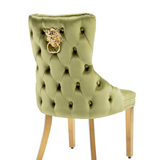 Victoria Green Gold Lion Knocker Button Back Plush Velvet Dining Chair Gold Legs