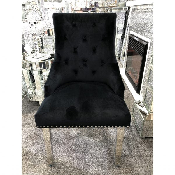 Majestic Lion Knocker Quilted Tufted Plush Velvet Dining Chair Chrome Legs - 10 Colours-Kitchen & Dining Room Chairs-ASR-Belmont Interiors