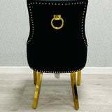 Louis Gold Black Marble Dining Table With Black/Gold Ring Quilted Knocker Dining Chairs