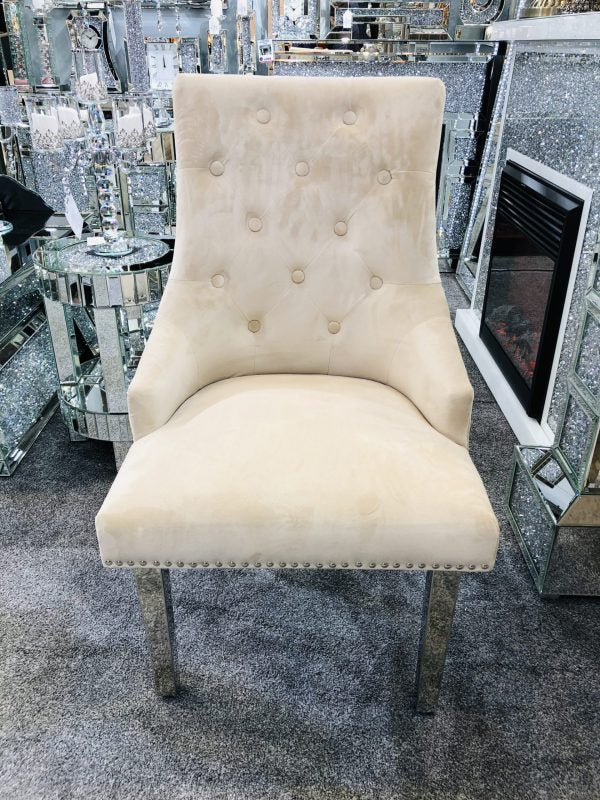 Majestic Lion Knocker Quilted Tufted Plush Velvet Dining Chair Chrome Legs - 10 Colours-Kitchen & Dining Room Chairs-ASR-Belmont Interiors