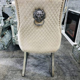 Majestic Lion Knocker Quilted Tufted Plush Velvet Dining Chair Chrome Legs - 10 Colours-Kitchen & Dining Room Chairs-ASR-Belmont Interiors