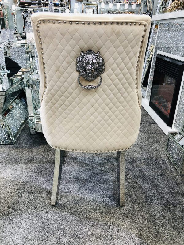 Majestic Lion Knocker Quilted Tufted Plush Velvet Dining Chair Chrome Legs - 10 Colours-Kitchen & Dining Room Chairs-ASR-Belmont Interiors