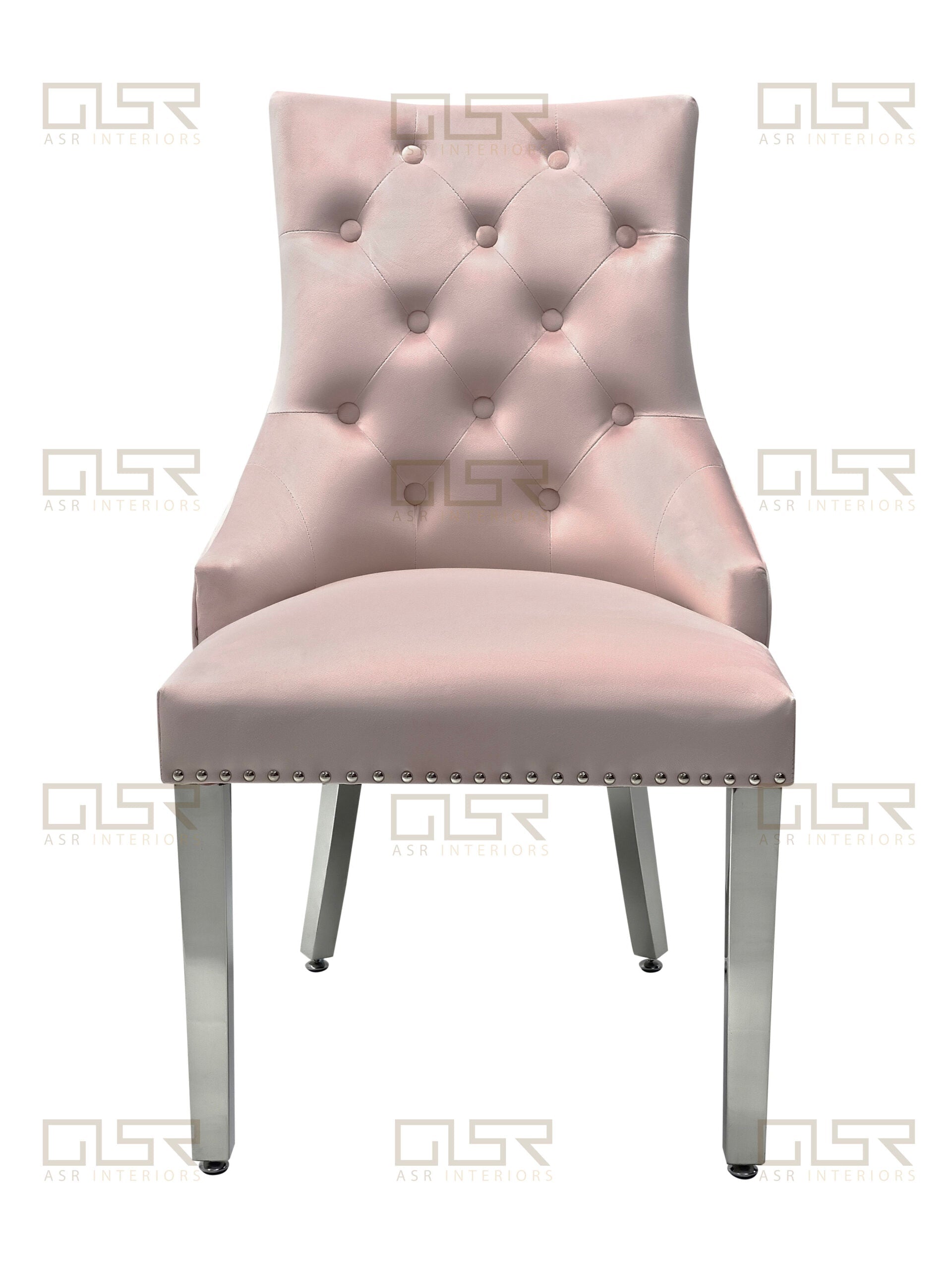 Majestic Lion Knocker Quilted Tufted Plush Velvet Dining Chair Chrome Legs - 10 Colours-Kitchen & Dining Room Chairs-ASR-Belmont Interiors