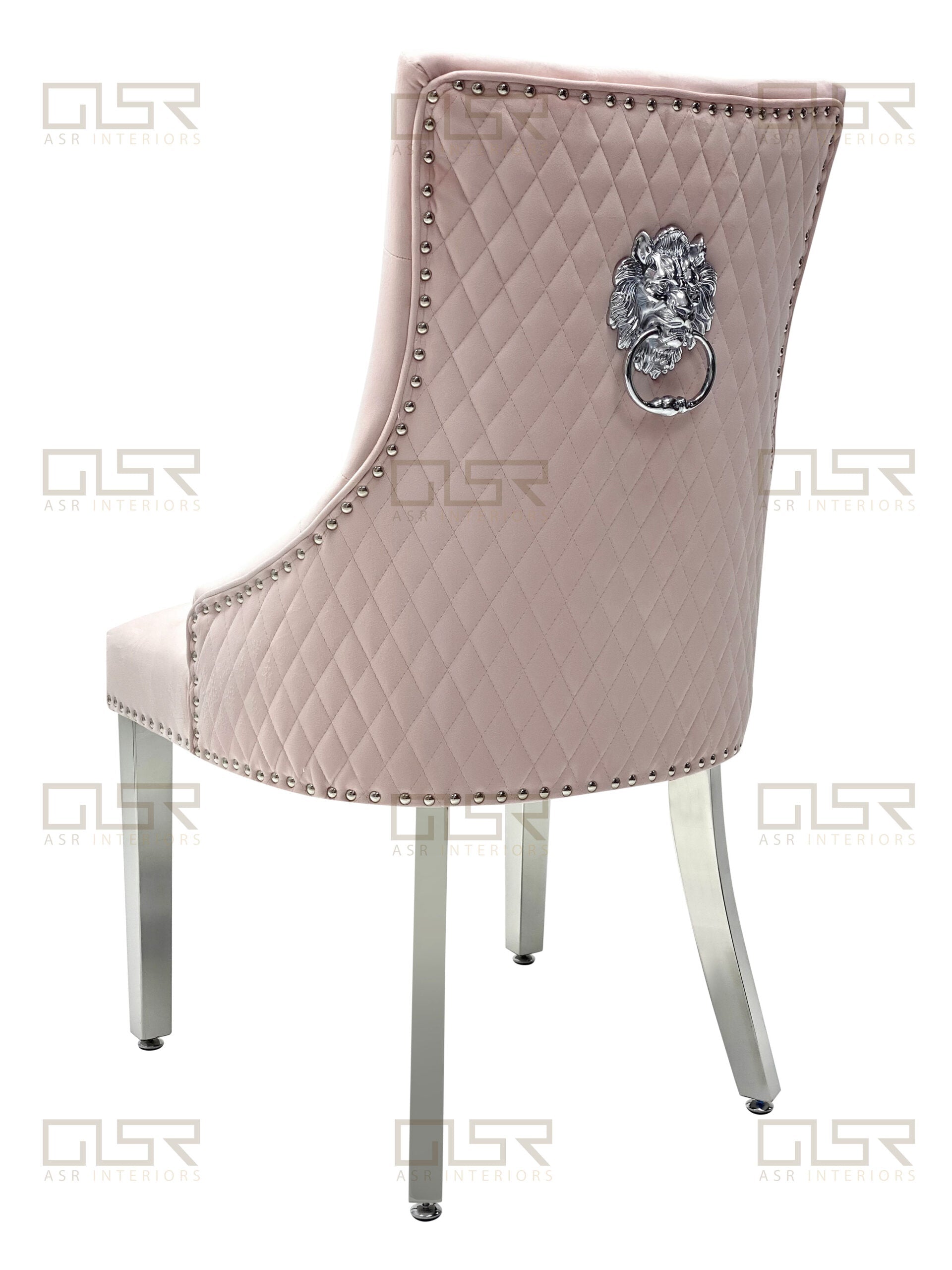 Majestic Lion Knocker Quilted Tufted Plush Velvet Dining Chair Chrome Legs - 10 Colours-Kitchen & Dining Room Chairs-ASR-Belmont Interiors