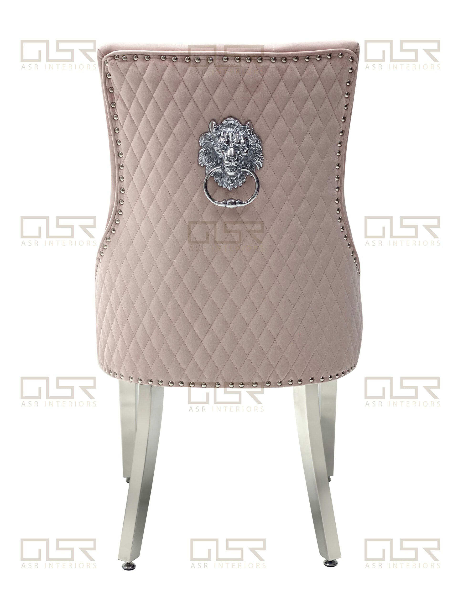 Majestic Lion Knocker Quilted Tufted Plush Velvet Dining Chair Chrome Legs - 10 Colours-Kitchen & Dining Room Chairs-ASR-Belmont Interiors