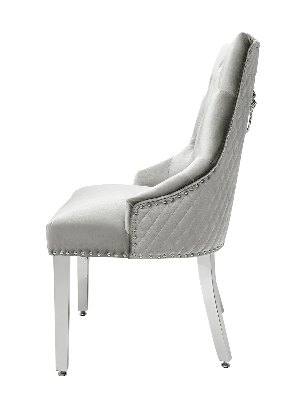 Majestic Lion Knocker Quilted Tufted Plush Velvet Dining Chair Chrome Legs - 10 Colours-Kitchen & Dining Room Chairs-ASR-Belmont Interiors