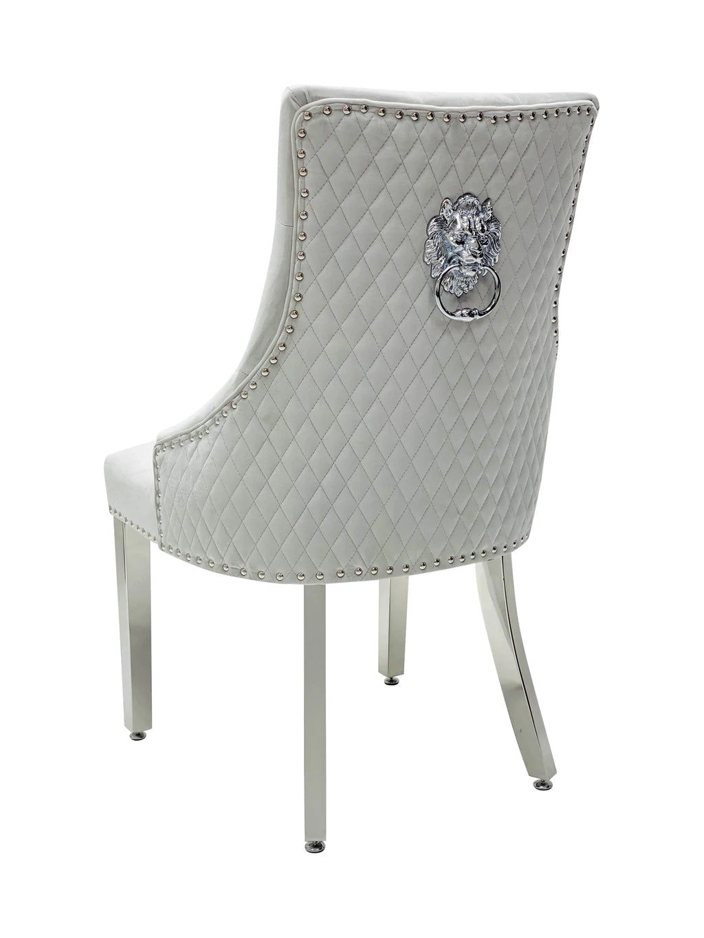 Majestic Lion Knocker Quilted Tufted Plush Velvet Dining Chair Chrome Legs - 10 Colours-Kitchen & Dining Room Chairs-ASR-Belmont Interiors