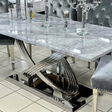 Elina 180cm Grey Marble & Chrome Dining Table-Esme Furnishings