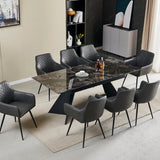 Chicago 160-200CM Black Gold Extending Dining Table With Ceramic Top + Grey PU Leather Dining Chairs - Belmont Interiors