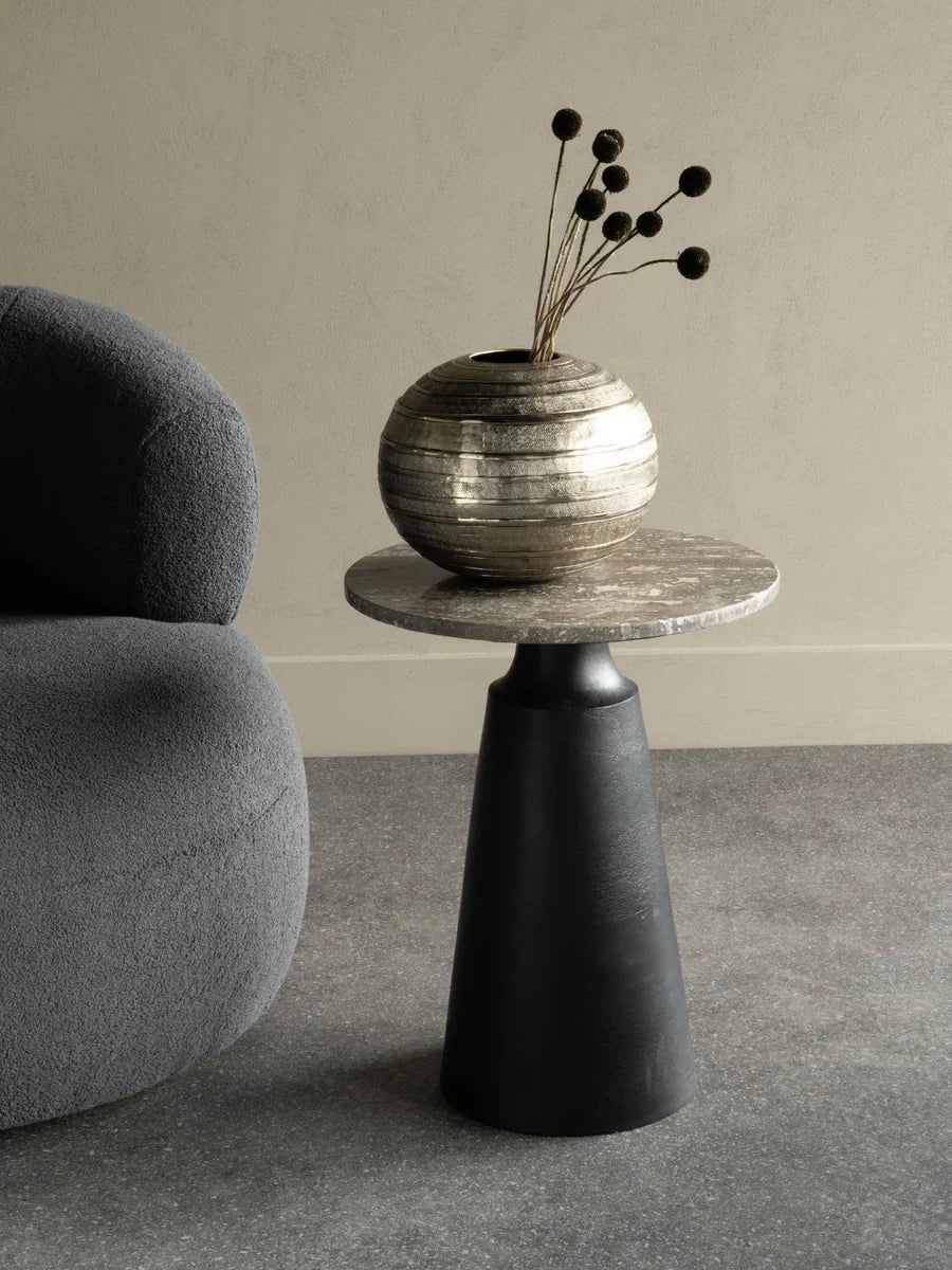 Libra Interiors Clifton II Side Table in Charcoal Black and Travertine - Belmont Interiors