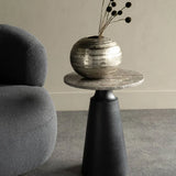 Libra Interiors Clifton II Side Table in Charcoal Black and Travertine - Belmont Interiors