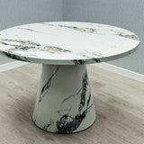 Capri 110cm White Marble Effect Dining Table + Victoria Shimmer Lion Dining Chair - Belmont Interiors