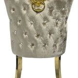 Valente Champagne Mink Gold Velvet Fabric Button Back Lion Knocker Quilted Dining Chair