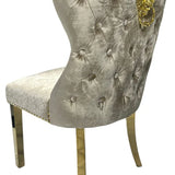 Valente Champagne Mink Gold Velvet Fabric Button Back Lion Knocker Quilted Dining Chair