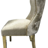 Valente Champagne Mink Gold Velvet Fabric Button Back Lion Knocker Quilted Dining Chair