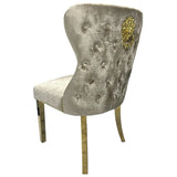 Valente Champagne Mink Gold Velvet Fabric Button Back Lion Knocker Quilted Dining Chair