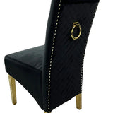 Lucy Gold Ring Knocker Quilted Slim Back Gold Plush Velvet Dining Chair Gold Legs In 3 Colours