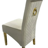 Lucy Gold Ring Knocker Quilted Slim Back Gold Plush Velvet Dining Chair Gold Legs In 3 Colours