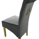 Lucy Gold Ring Knocker Quilted Slim Back Gold Plush Velvet Dining Chair Gold Legs In 3 Colours