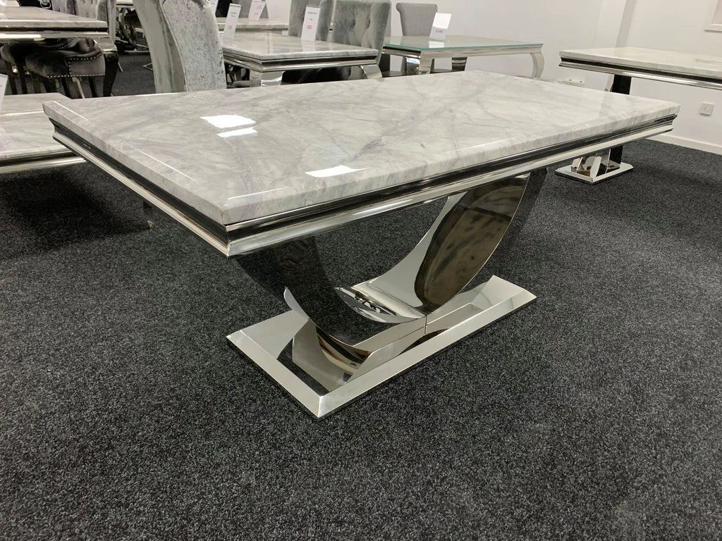 Arial 150cm Marble & Chrome Dining Table - 3 Colours - Belmont Interiors