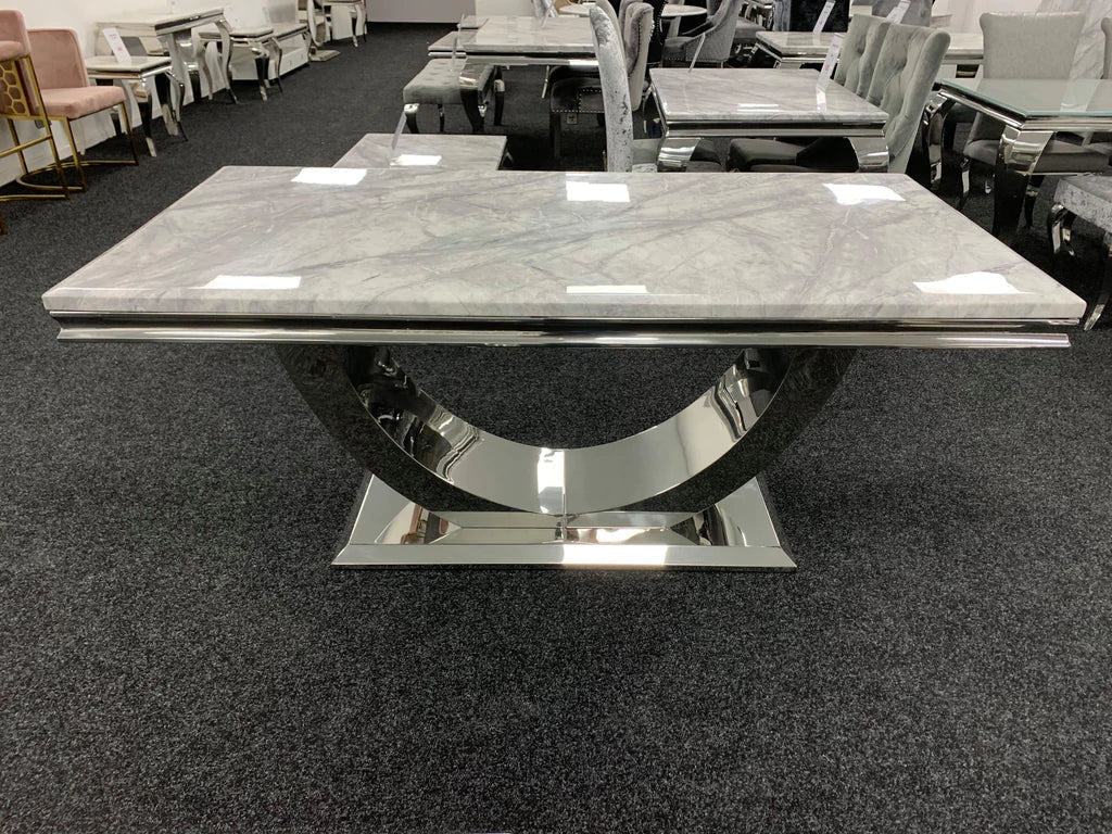 Arial 150cm Marble & Chrome Dining Table - 3 Colours - Belmont Interiors