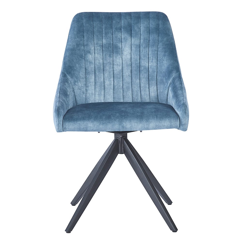 Sofia Swivel Dining Chair in Blue Velvet with Black Legs - Belmont Interiors