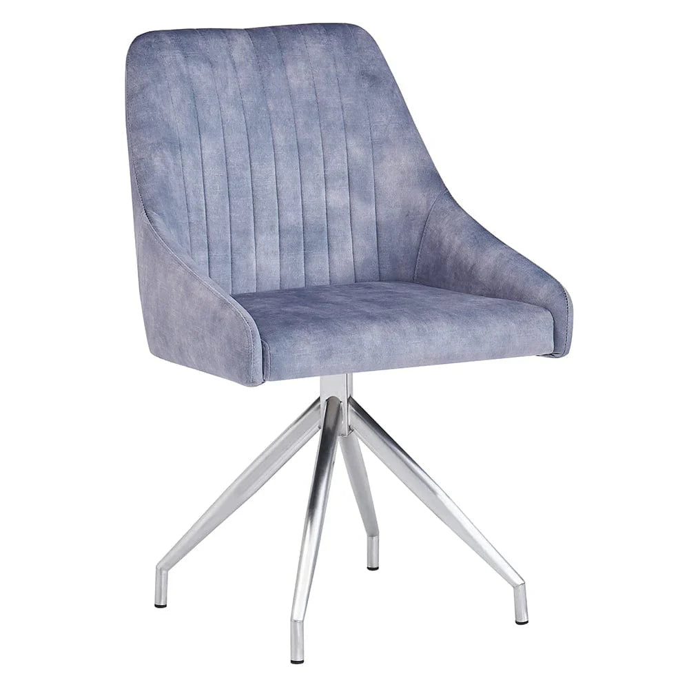 Sofia Swivel Dining Chair in Light Grey Velvet with Brushed Chrome Legs - Belmont Interiors