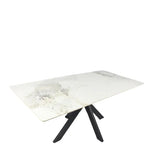 Phoenix 180cm White Ceramic Marble Dining Table With Grey Velvet Black Ring Chairs - Belmont Interiors