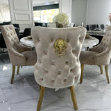 Capri 110cm White Marble Effect Dining Table + Victoria Shimmer Lion Dining Chair - Belmont Interiors