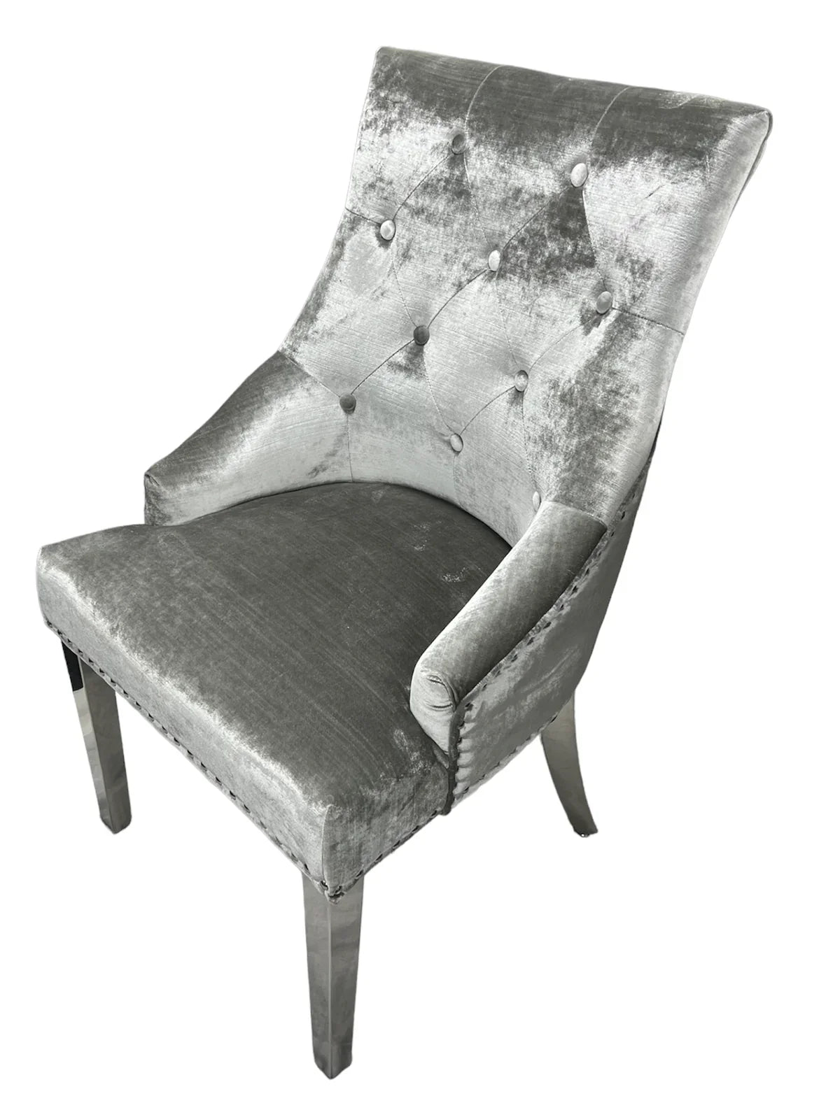 Belvedere Silver Chair (Ring Knocker/Chrome Legs) - Belmont Interiors