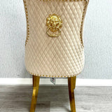 Majestic Mink Gold Lion Knocker Quilted Tufted Plush Velvet Dining Chair Gold Legs - Belmont Interiors